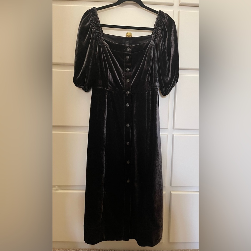 NWT J. Crew Puff-Sleeve Black Velvet Dress